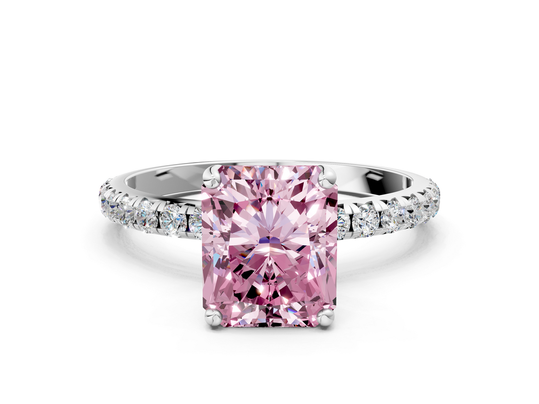 White gold Fancy Pink Radiant  Cut Diamond Pavé Band Solitaire with Four-Prong Setting_3