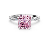 White gold Fancy Pink Radiant  Cut Diamond Pavé Band Solitaire with Four-Prong Setting_3
