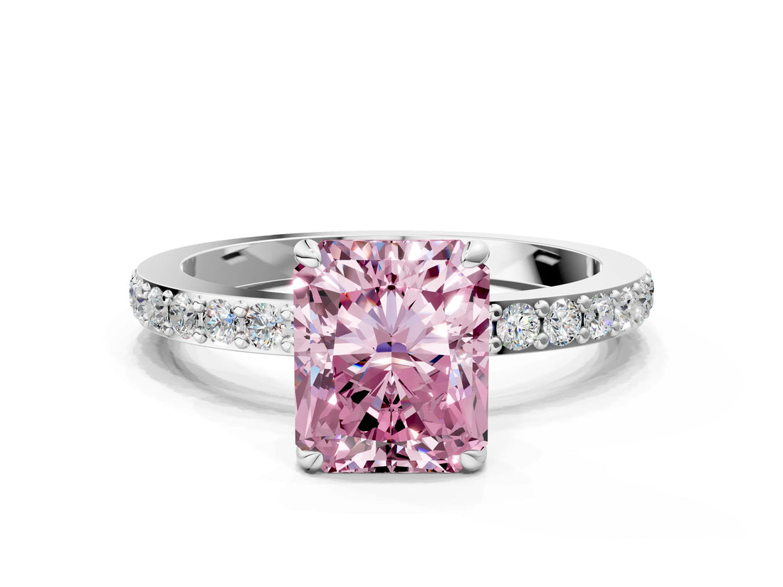 White gold Fancy Pink Radiant Cut Diamond Pavé Engagement Ring with Round  Accents and Prong Setting_70