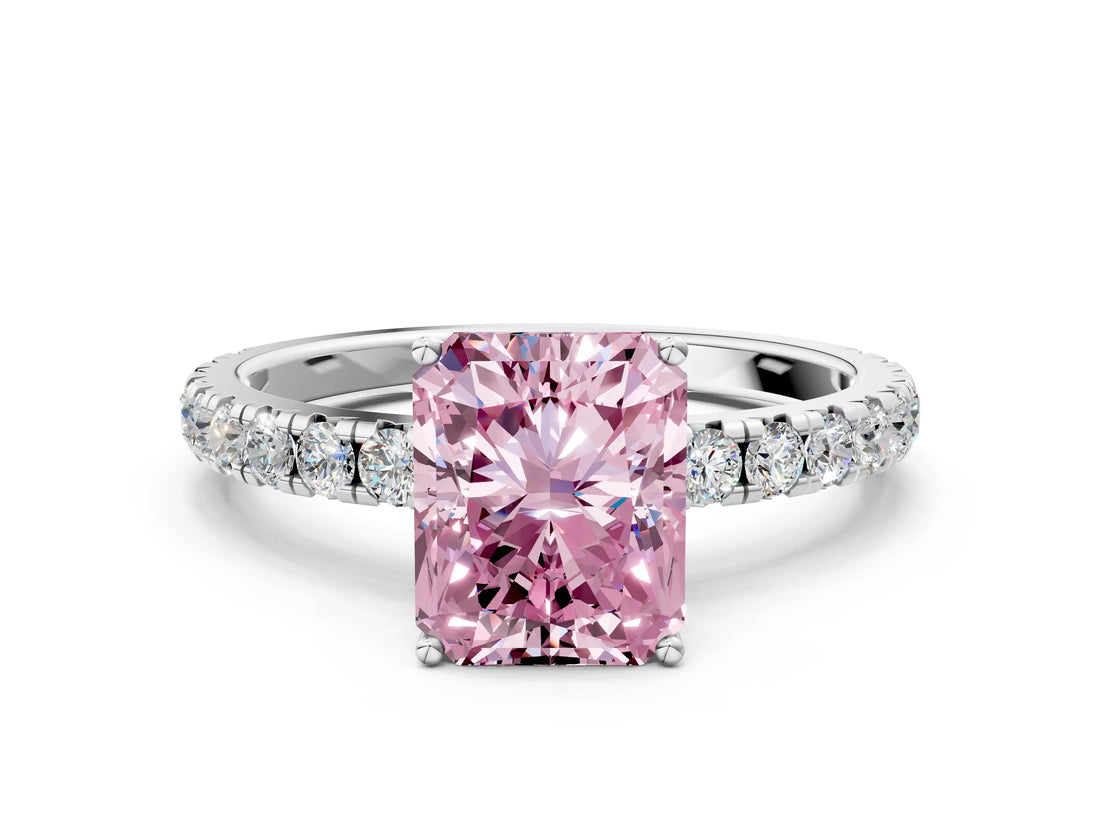White gold Fancy Pink Radiant Cut Diamond Pavé Solitaire Engagement Ring with Four-Prong Setting_98