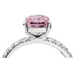 White gold Fancy Pink Radiant Cut Diamond Pavé Solitaire Ring with Round Band and Prong Setting_16