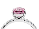 White gold Fancy Pink Radiant Cut Diamond Pavé Solitaire Ring with Round Band and Prong Setting_40