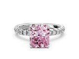 White gold Fancy Pink Radiant Cut Diamond Pave Band Solitaire Ring with Round  and Prong Setting_130