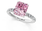 White gold Fancy Pink Radiant Cut Diamond Pave Band Solitaire Ring with Round  and Prong Setting_131