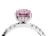 White gold Fancy Pink Radiant Cut Diamond Pave Band Solitaire Ring with Round  and Prong Setting_134