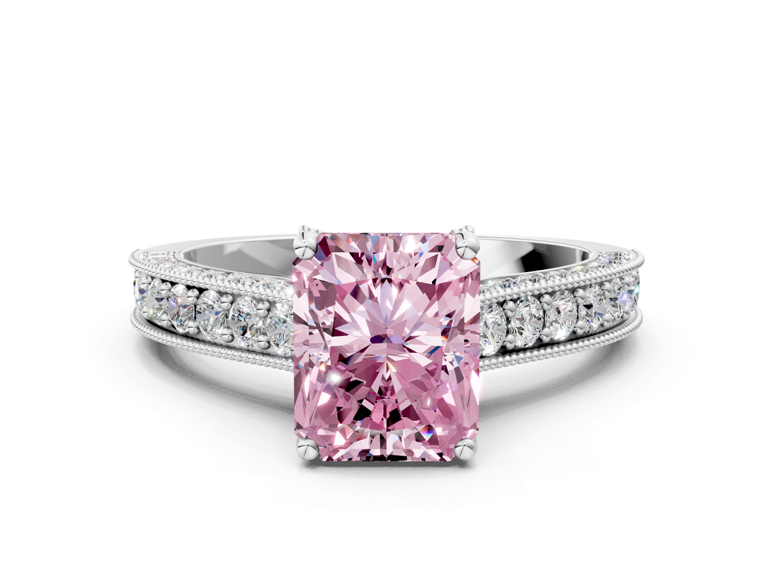 White gold Fancy Pink Radiant  Cut Diamond Pave Band with Four-Prong Setting_37