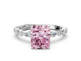 White gold Fancy Pink Radiant Cut Diamond Ring with Marquise and Round  Side Stones and Four-Prong Setting_64