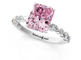 White gold Fancy Pink Radiant Cut Diamond Ring with Marquise and Round  Side Stones and Four-Prong Setting_65
