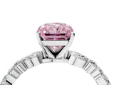 White gold Fancy Pink Radiant Cut Diamond Ring with Marquise and Round  Side Stones and Four-Prong Setting_68