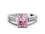 White gold Fancy Pink Radiant Cut Diamond Ring with Milgrain Pavé Band and Four-Prong Setting_27