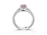 White gold Fancy Pink Radiant Cut Diamond Ring with Milgrain Pavé Band and Four-Prong Setting_35