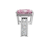 White gold Fancy Pink Radiant Cut Diamond Ring with Milgrain Pavé Band and Four-Prong Setting_37