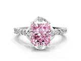 White gold Fancy Pink Radiant Cut Diamond Ring with Pavé Band and Floral Prong Setting_63