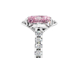 White gold Fancy Pink Radiant Cut Diamond Ring with Pavé Band and Floral Prong Setting_67