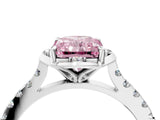 White gold Fancy Pink Radiant Cut Diamond Ring with Pavé Band and Floral Prong Setting_67