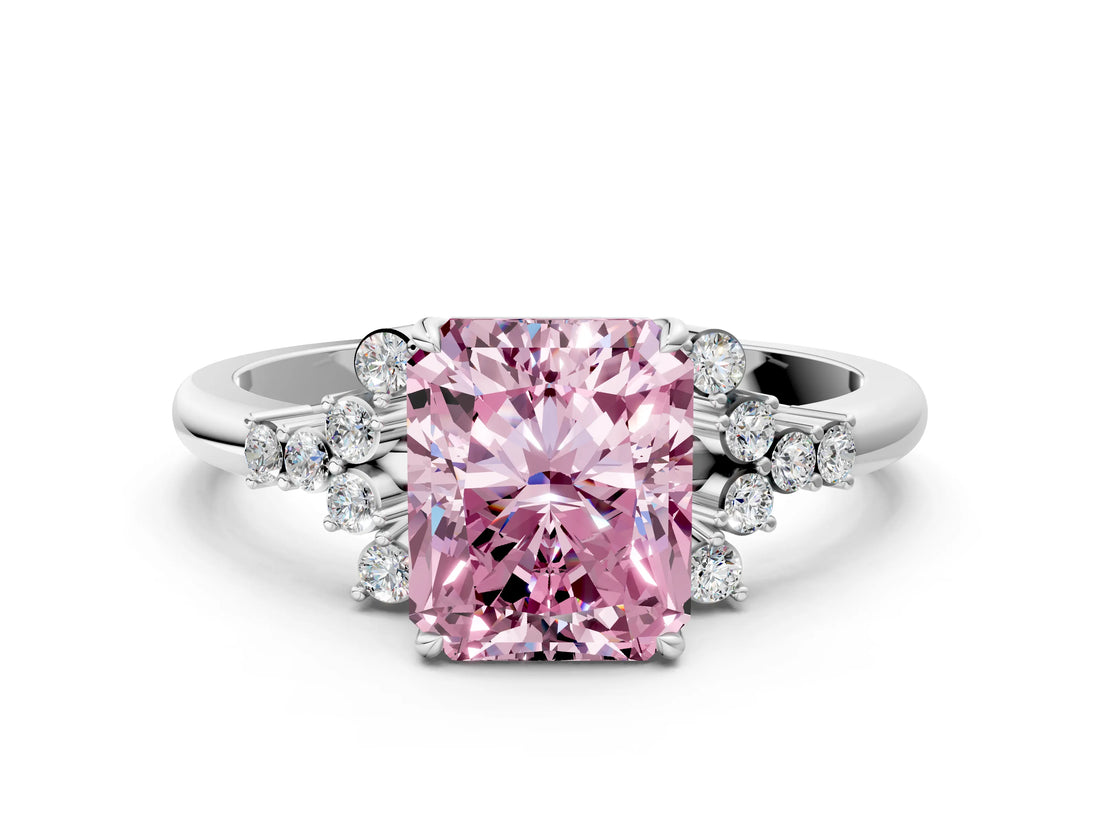 White gold Fancy Pink Radiant Cut Diamond Ring with Side Stones and Four-Prong Setting_118