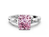 White gold Fancy Pink Radiant  Cut Diamond Ring with Tapered Baguette Side Stones in Four-Prong Setting_3