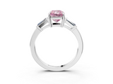 White gold Fancy Pink Radiant  Cut Diamond Ring with Tapered Baguette Side Stones in Four-Prong Setting_6