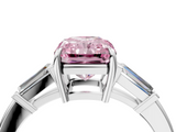 White gold Fancy Pink Radiant  Cut Diamond Ring with Tapered Baguette Side Stones in Four-Prong Setting_7