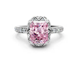 White gold Fancy Pink Radiant Cut Diamond Scalloped Halo Engagement Ring with Round Shared Prong Band_12