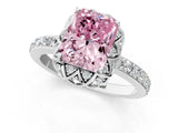 White gold Fancy Pink Radiant Cut Diamond Scalloped Halo Engagement Ring with Round Shared Prong Band_13