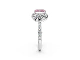 White gold Fancy Pink Radiant Cut Diamond Scalloped Halo Engagement Ring with Round Shared Prong Band_14