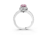 White gold Fancy Pink Radiant Cut Diamond Scalloped Halo Engagement Ring with Round Shared Prong Band_15