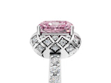 White gold Fancy Pink Radiant Cut Diamond Scalloped Halo Engagement Ring with Round Shared Prong Band_17