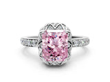 White gold Fancy Pink Radiant Cut Diamond Scalloped Halo Engagement Ring with Round Shared Prong Band_18