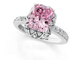 White gold Fancy Pink Radiant Cut Diamond Scalloped Halo Engagement Ring with Round Shared Prong Band_19