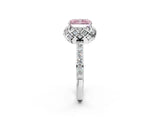 White gold Fancy Pink Radiant Cut Diamond Scalloped Halo Engagement Ring with Round Shared Prong Band_20