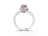 White gold Fancy Pink Radiant Cut Diamond Scalloped Halo Engagement Ring with Round Shared Prong Band_21