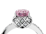White gold Fancy Pink Radiant Cut Diamond Scalloped Halo Engagement Ring with Round Shared Prong Band_22