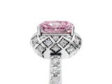 White gold Fancy Pink Radiant Cut Diamond Scalloped Halo Engagement Ring with Round Shared Prong Band_23