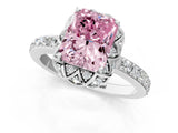 White gold Fancy Pink Radiant Cut Diamond Scalloped Halo Engagement Ring with Round Shared Prong Band_37