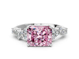 White gold Fancy Pink Radiant Cut Diamond Scattered Round Accent Ring with Prong Setting_13