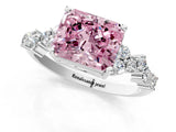 White gold Fancy Pink Radiant Cut Diamond Scattered Round Accent Ring with Prong Setting_14