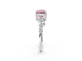 White gold Fancy Pink Radiant Cut Diamond Scattered Round Accent Ring with Prong Setting_15