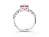 White gold Fancy Pink Radiant Cut Diamond Scattered Round Accent Ring with Prong Setting_16