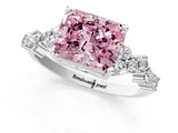 White gold Fancy Pink Radiant Cut Diamond Scattered Round Accent Ring with Prong Setting_26