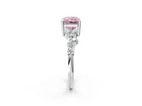 White gold Fancy Pink Radiant Cut Diamond Scattered Round Accent Ring with Prong Setting_27