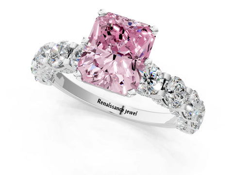 White gold Fancy Pink Radiant Cut Diamond Side Stone Engagement Ring with Four-Prong Setting_37
