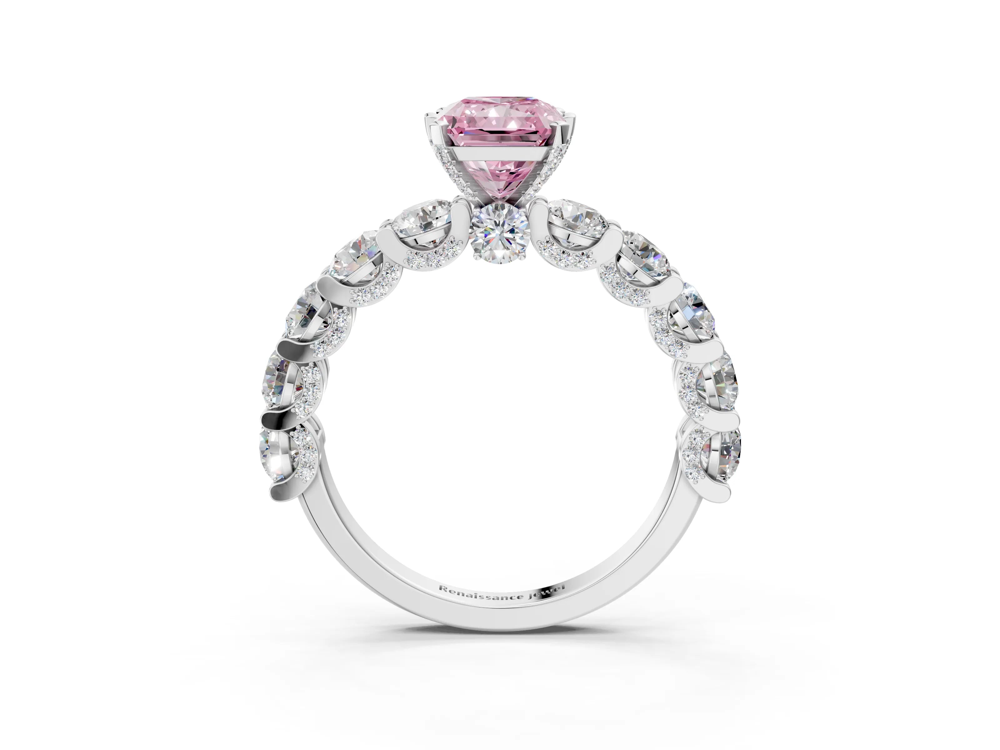 White gold Fancy Pink Radiant Cut Diamond Side Stone Engagement Ring with Four-Prong Setting_39