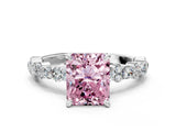 White gold Fancy Pink Radiant Cut Diamond Side Stone Solitaire Ring with Round  and Four-Prong Setting_213