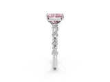 White gold Fancy Pink Radiant Cut Diamond Side Stone Solitaire Ring with Round  and Four-Prong Setting_221