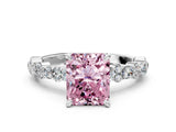 White gold Fancy Pink Radiant Cut Diamond Side Stone Solitaire Ring with Round  and Four-Prong Setting_24