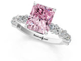 White gold Fancy Pink Radiant Cut Diamond Side Stone Solitaire Ring with Round  and Four-Prong Setting_25