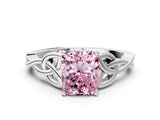 White gold Fancy Pink Radiant Cut Diamond Solitaire Celtic Knot Ring with Four-Prong Setting_118