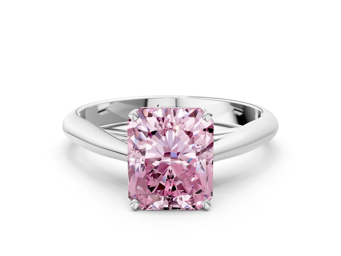 White gold Fancy Pink Radiant Cut Diamond Solitaire Engagement Ring with Cathedral Setting and Four-Prong Mount_46