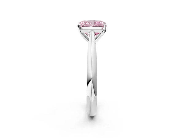 White gold Fancy Pink Radiant Cut Diamond Solitaire Engagement Ring with Cathedral Setting and Four-Prong Mount